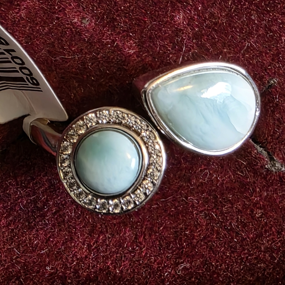 Unique Larimar Sterling Silver Bypass Ring Size 7 3/4